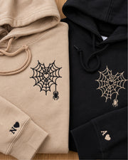 Personalized Couples Hoodie – Spider Web Heart Embroidered Matching Sweatshirt with Custom Initial