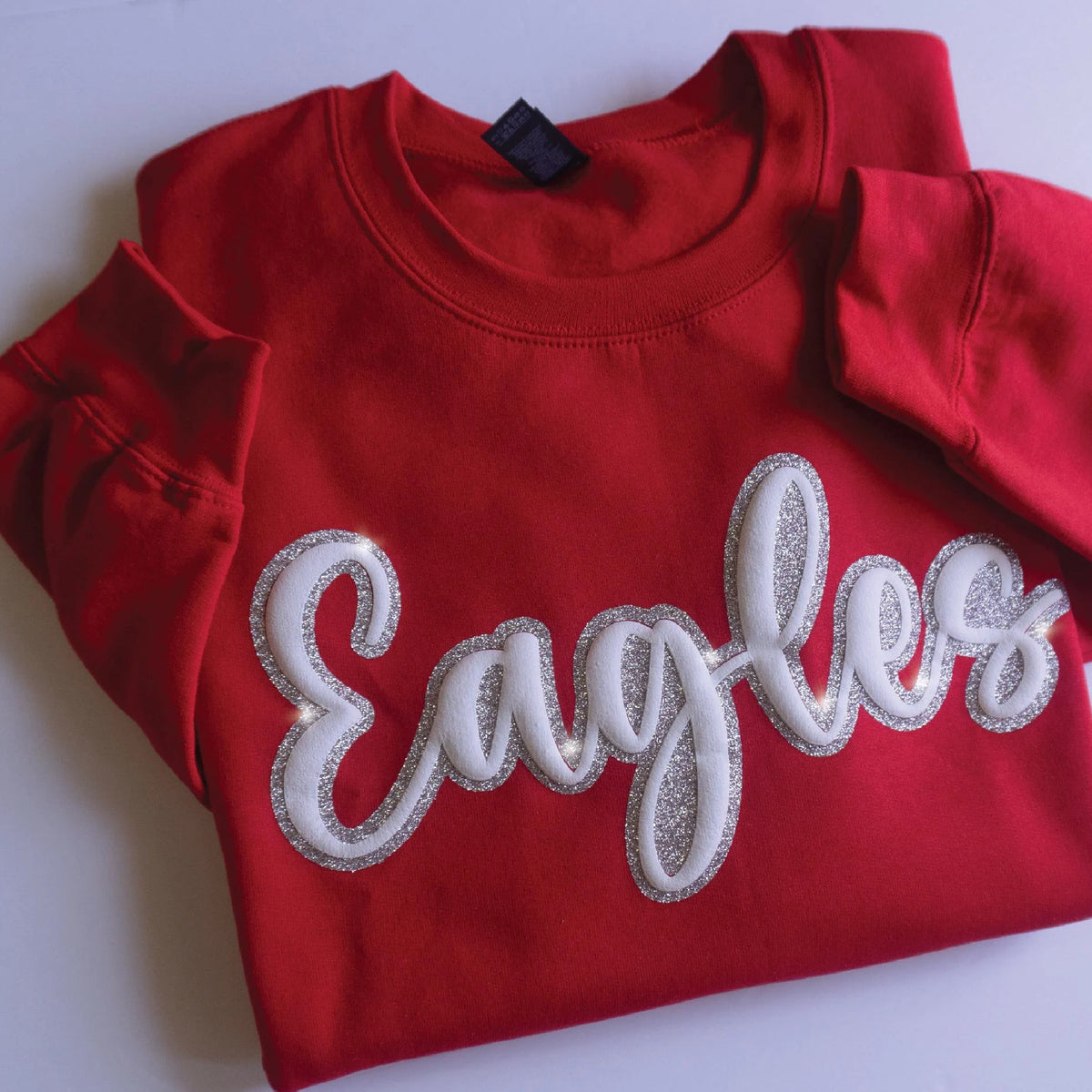 Adult Custom Puff & Glitter Team Name Sweatshirt | Personalized Mascot Spirit Wear