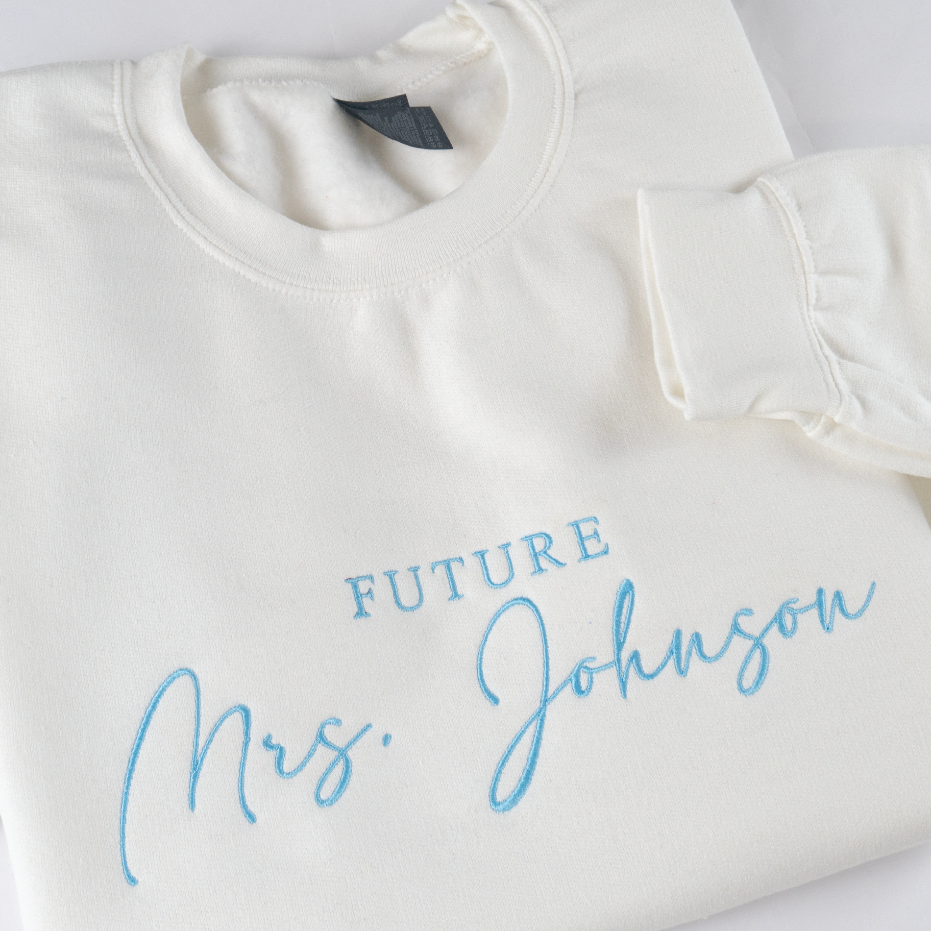 Custom Embroidered Future Mrs. Sweatshirt - Personalized Last Name & Thread Color
